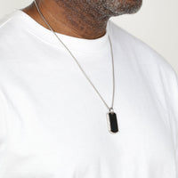 Men’s Black Agate Dog Tag Pendant in Stainless Steel