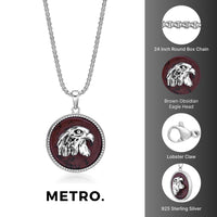 Round Eagle Pendant in Brown Obsidian and Serling Silver