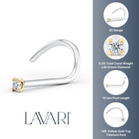 Titanium Diamond Curved Nose Ring with 14K Gold - 20G