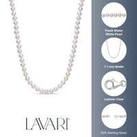 White Pearl Necklace with Sterling Silver, 16"