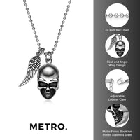 Skull Wing Pendant in Black Ion Plated Stainless Steel