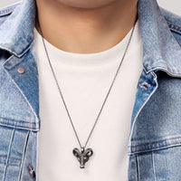 Ram Head Pendant in Matte Gray Ion Plated Stainless Steel