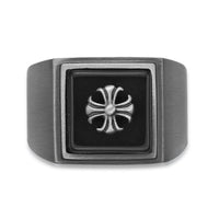 Cross Signet Ring in Matte Gray Ion Plated Stainless Steel