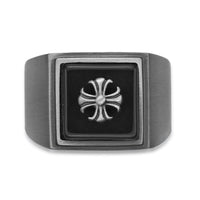 Cross Signet Ring in Matte Gray Ion Plated Stainless Steel