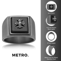 Cross Signet Ring in Matte Gray Ion Plated Stainless Steel