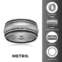 Grooved Band Ring in Antique Silver Finish Stainless Steel