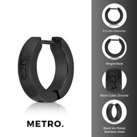 Channel Set Hoop Earring in Black Ion Plated Stainless Steel