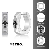 Faceted Cross Hoop Earring in Stainless Steel