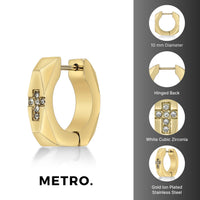 Faceted Cross Hoop Earring in Gold Ion Plated Stainless Steel