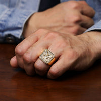 Eagle Signet Ring with Cubic Zirconia in Gold-Tone Ion-Plated Stainless Steel