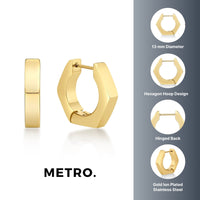 Hexagon Hoop Earring in Gold Ion Plated Stainless Steel