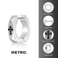 Faceted Cross Hoop Earring in Stainless Steel