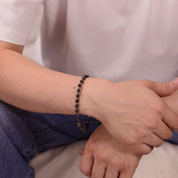 Beaded Skull Bracelet in Black Finish Stainless Steel