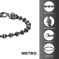 Beaded Skull Bracelet in Black Finish Stainless Steel