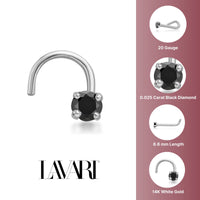 14K Screw Black Diamond Nose Ring - 20G