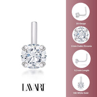 14K L-Shaped Cubic Zirconia Nose Ring - 20G