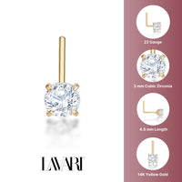 14K Gold L-Shaped Cubic Zirconia Nose Ring - 22G