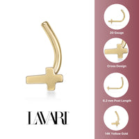 14K Crossed Curved Nose Ring - 20G