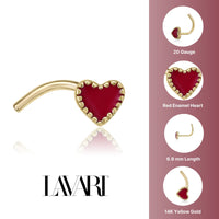 14K Heart Curved Nose Ring - 20G