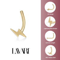 14K Lightning Bolt Curved Nose Ring - 20G