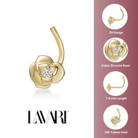 14K Cubic Zirconia Rose Curved Nose Ring - 20G
