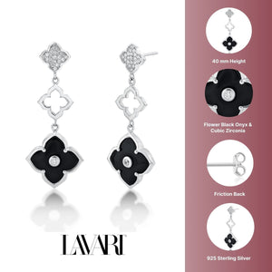 Flora Grand Triple Flower Cubic Zirconia Drop Earrings