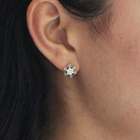 Cubic Zirconia Rounded Snowflake Stud Earring in Sterling Silver