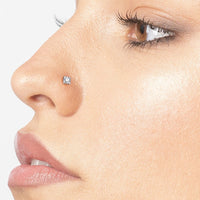 14K Gold L-Shaped Diamond Nose Ring - 18G
