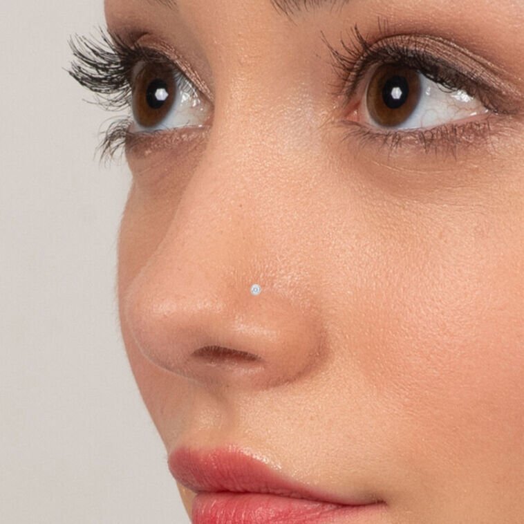 14K Gold Bezel Set Cubic Zirconia Nose Stud - 22G