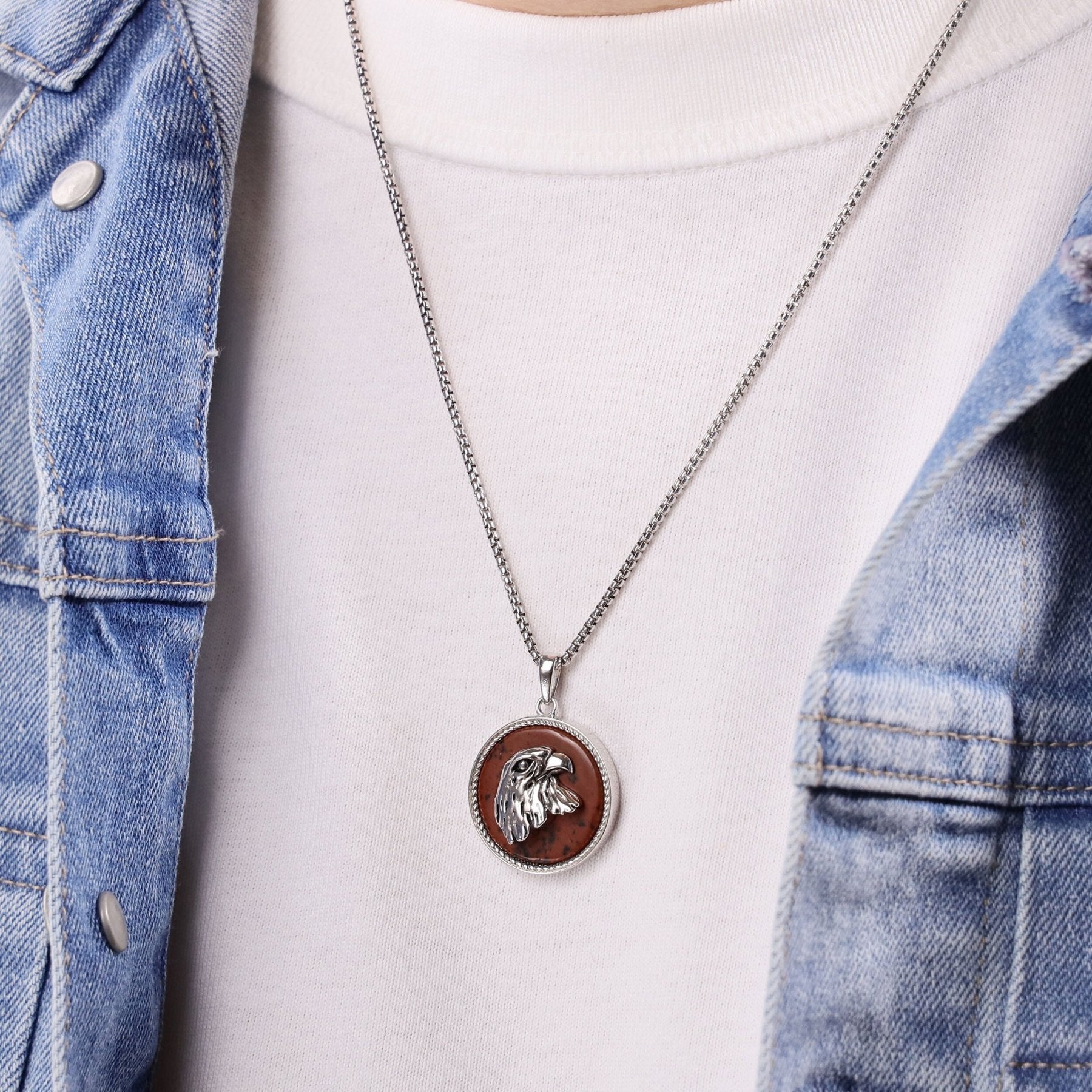 Round Eagle Pendant in Brown Obsidian and Serling Silver