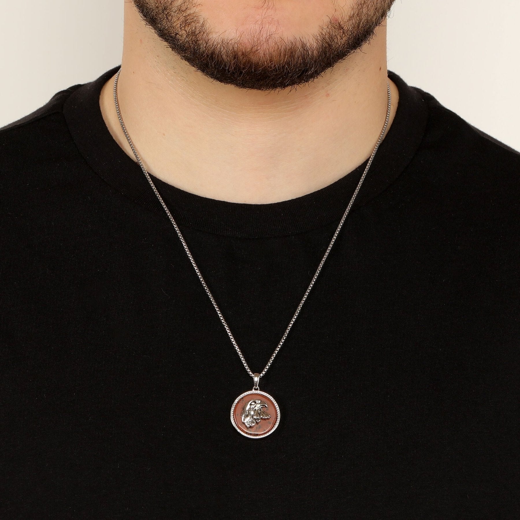 Round Eagle Pendant in Brown Obsidian and Serling Silver