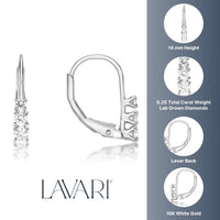 0.25 Carat Lab Grown Diamond Three Stone Dangle Earrings for Women in 10k White Gold (G-H, VS2-SI1) Lever Back 