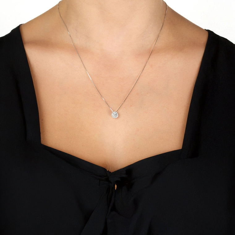 0.35 Carat Lab Grown Diamond Round Halo Pendant Necklace for Women in 14k White Gold on 18 Inch Chain (J-K, VS2-SI1) Spring Ring 
