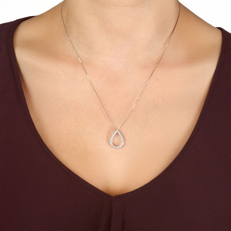 0.50 Carat Lab Grown Diamond Teardrop Pendant Necklace for Women in 14k White Gold on 18 Inch Chain (G-H, SI1-SI2) Spring Ring 
