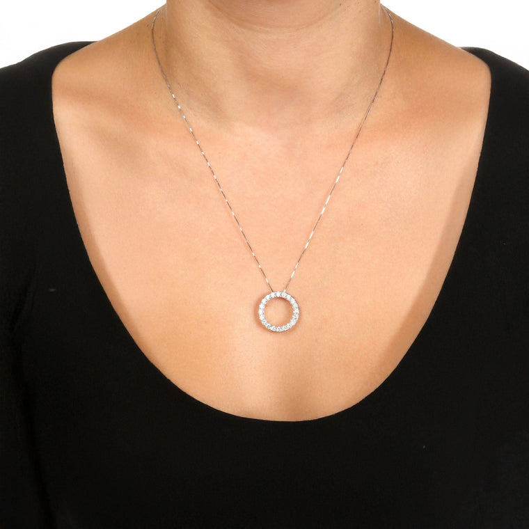 1.00 Carat Lab Grown Diamond Circle of Life Pendant Necklace for Women in 14k White Gold on 18 Inch Chain (G-H, I1-I2) Spring Ring 