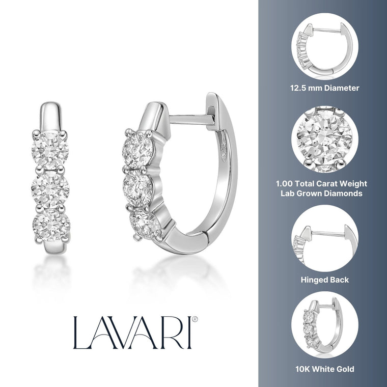 1.00 Carat Lab Grown Diamond Hinged Hoop Earrings in 10K White Gold (G-H, VS2-SI1)