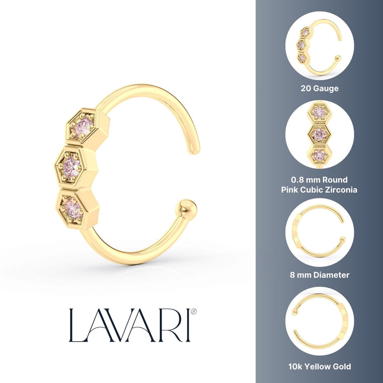 10K Cubic Zirconia Open Hoop Nose Ring - 20G