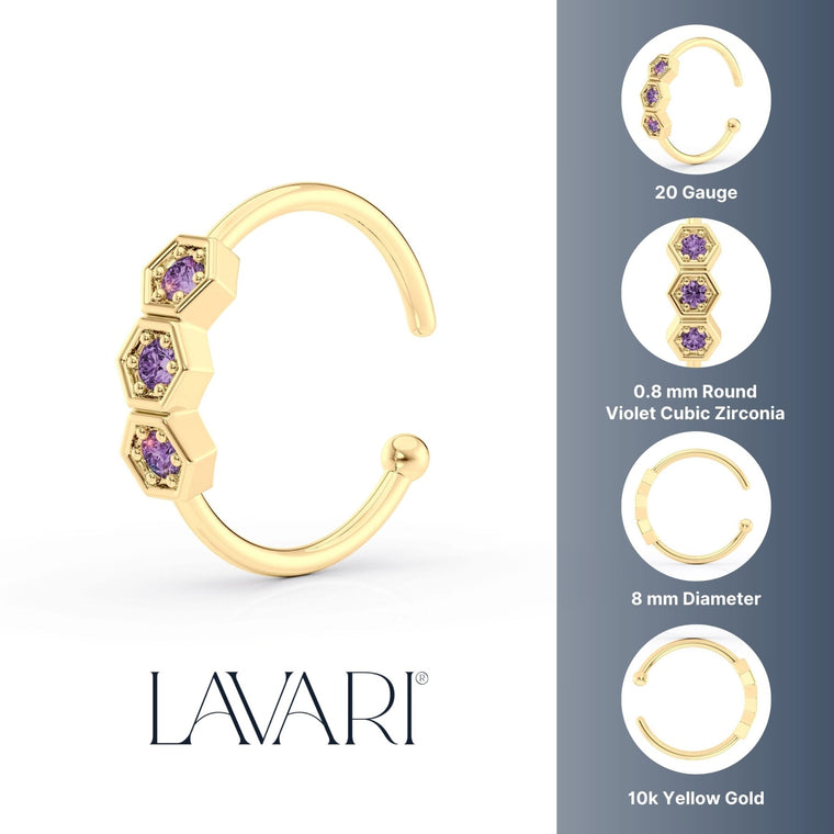 10K Cubic Zirconia Open Hoop Nose Ring - 20G