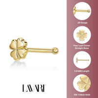10K Gold Screw Clover Nose Ring - 20G
