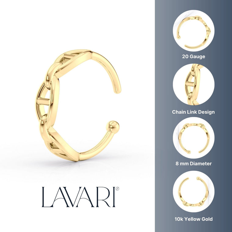 10K Link Open Hoop Nose Ring - 20G