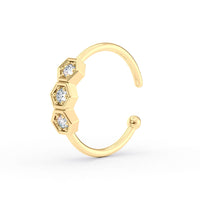 10K Hoenycomb CZ Open Hoop Nose Ring - 20G