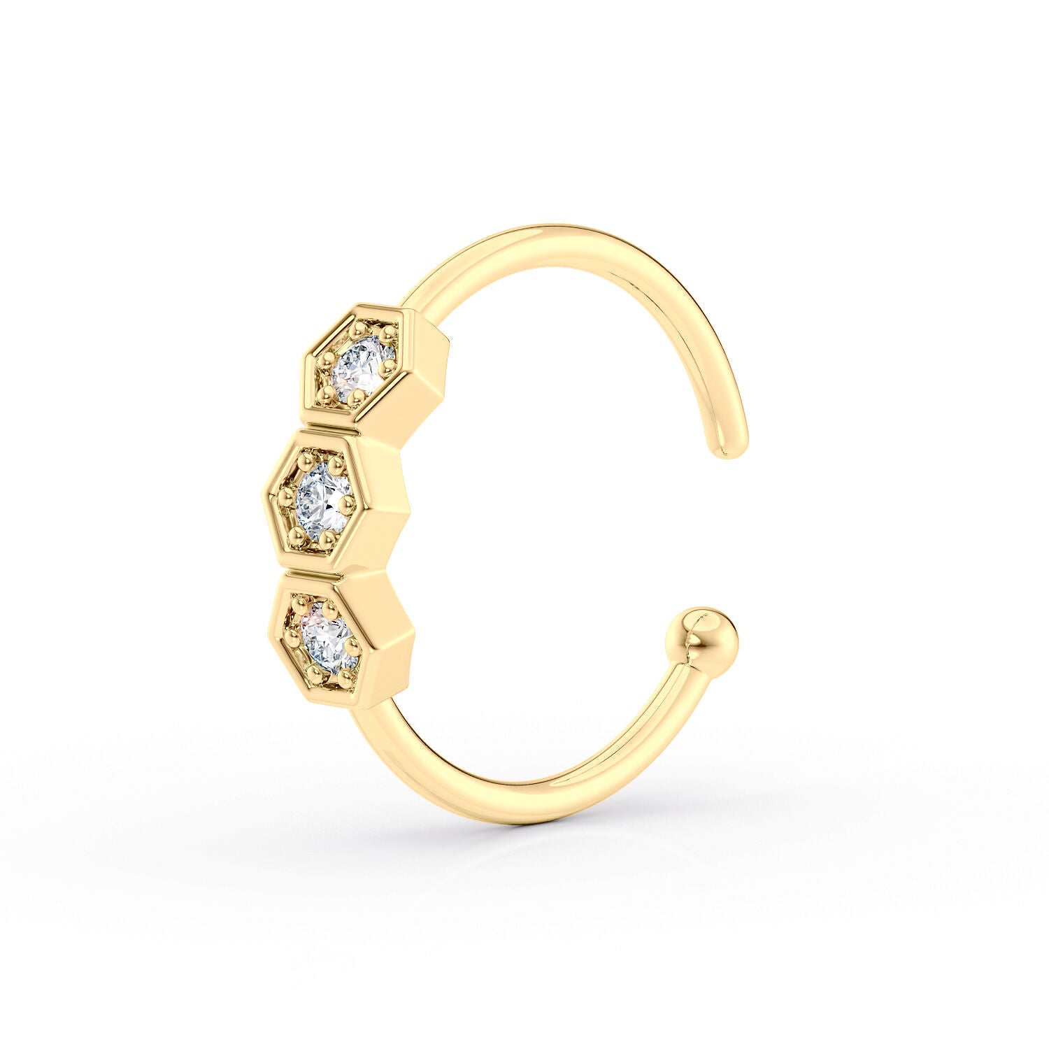 10K Hoenycomb CZ Open Hoop Nose Ring - 20G