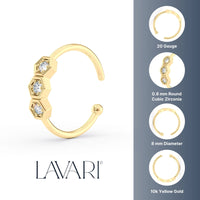 10K Hoenycomb CZ Open Hoop Nose Ring - 20G