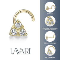 10K Gold Triangle 0.03 Carat Lab Grown Diamond Nose Screw - 20G