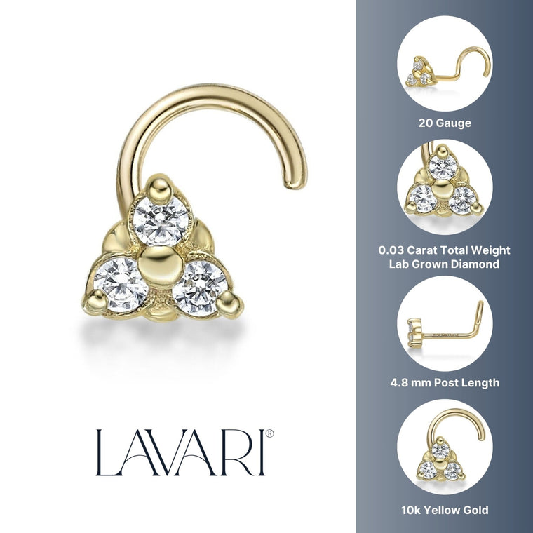 10K Gold Triangle 0.03 Carat Lab Grown Diamond Nose Screw - 20G