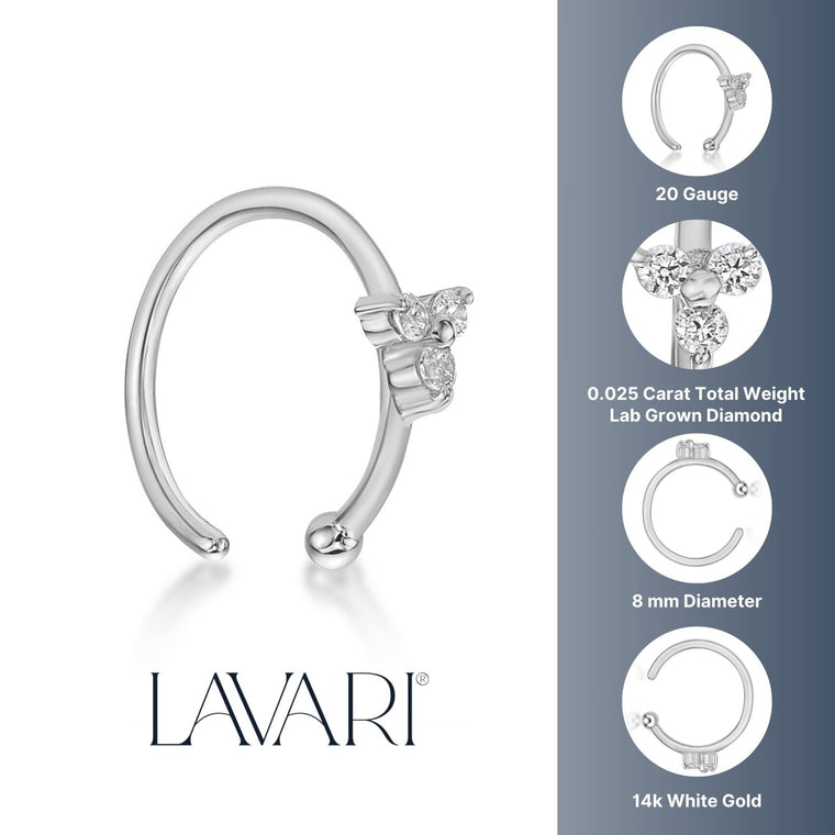 14K Gold Triangle 0.025 Carat Lab Grown Diamond Nose Hoop - 20G