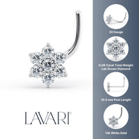 14K Gold Flower Screw Lab Grown Diamond Nose Ring - 20G