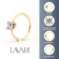 14K Gold Lab Grown Diamond Nose Hoop - 20G