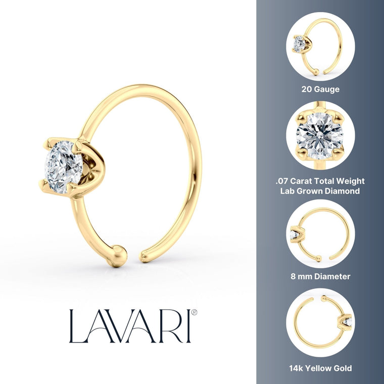 14K Gold Lab Grown Diamond Nose Hoop - 20G