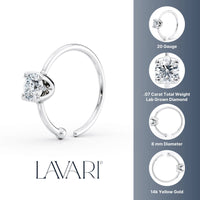 14K Gold Lab Grown Diamond Nose Hoop - 20G